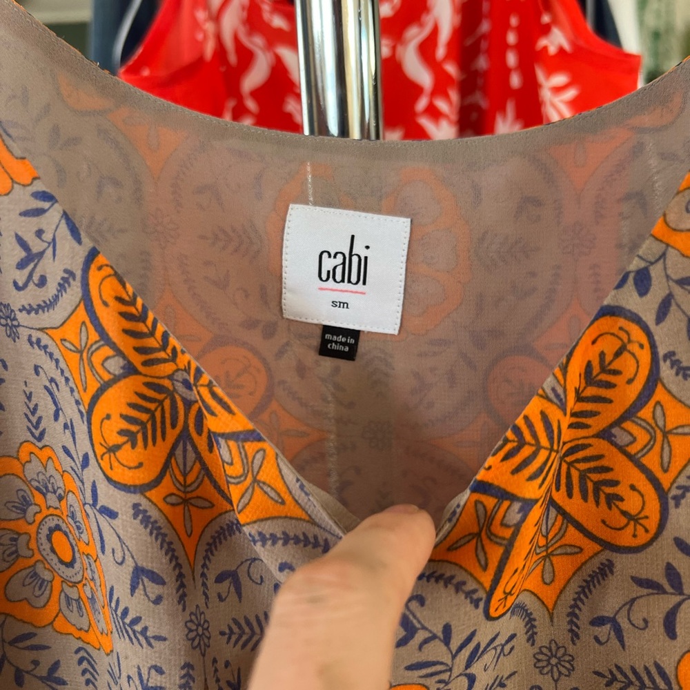 Cabi Arabesque Cami Tank Tunic Top Sleeveless Orange Blue Paisley 3082 Sz S - Picture 7 of 8